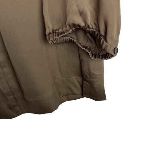 JH Collectibles Womens XL Smocked Neck Button-Front Blouse In Olive Green - Picture 7 of 9